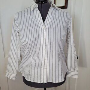 Jones New York Shirt Women's 2X White Stripe Easy Care Button Collar